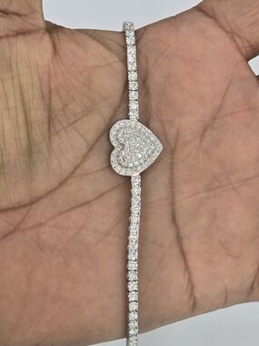 925 Sterling Silver Moissanite Diamond Heart Tennis Bracelet 7.5 Inch